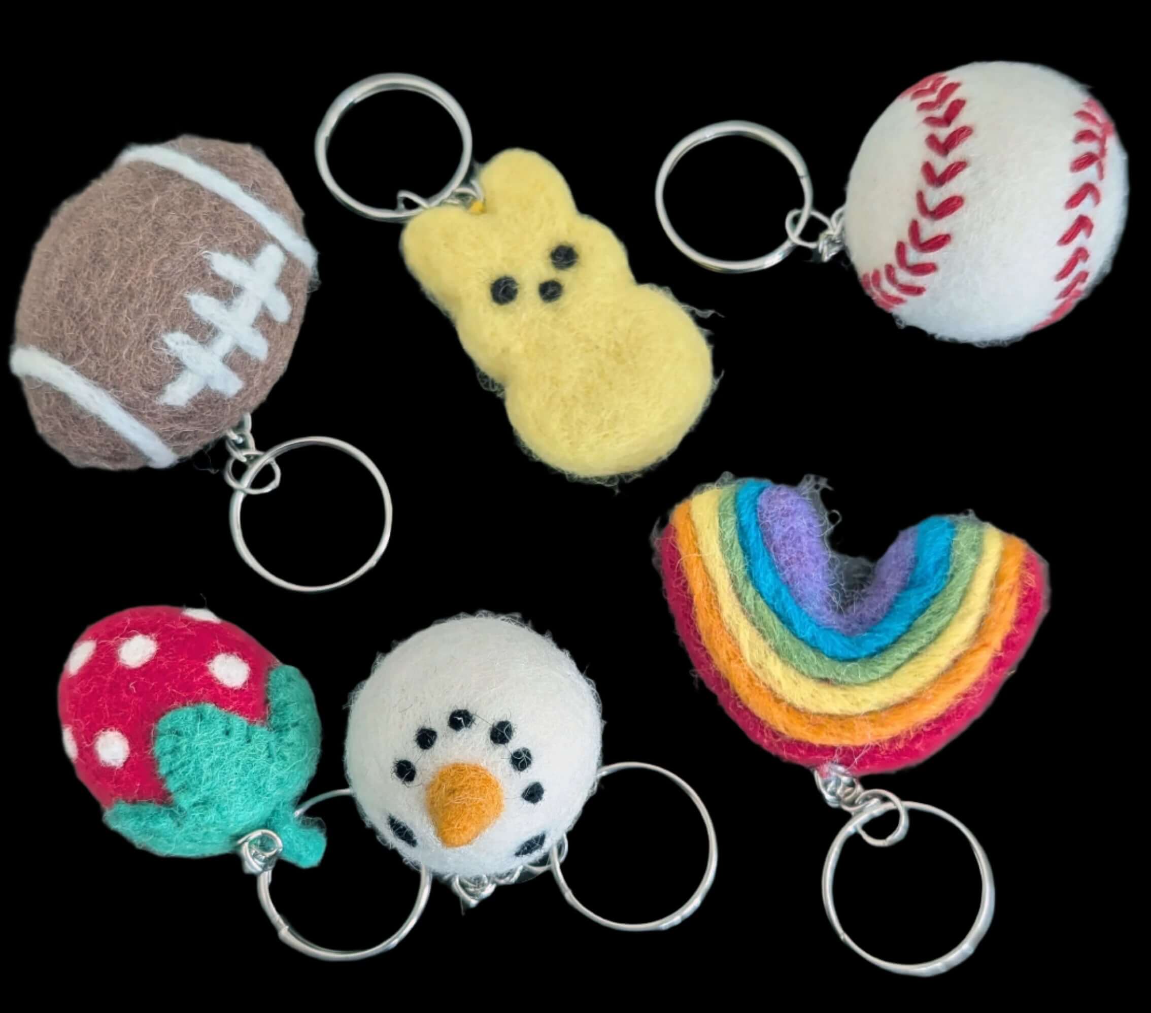 Handmade felted wool keychain in various designs