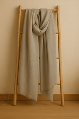 "Elegant natural-toned shawl in premium pashmina, minimalist luxury wrap"